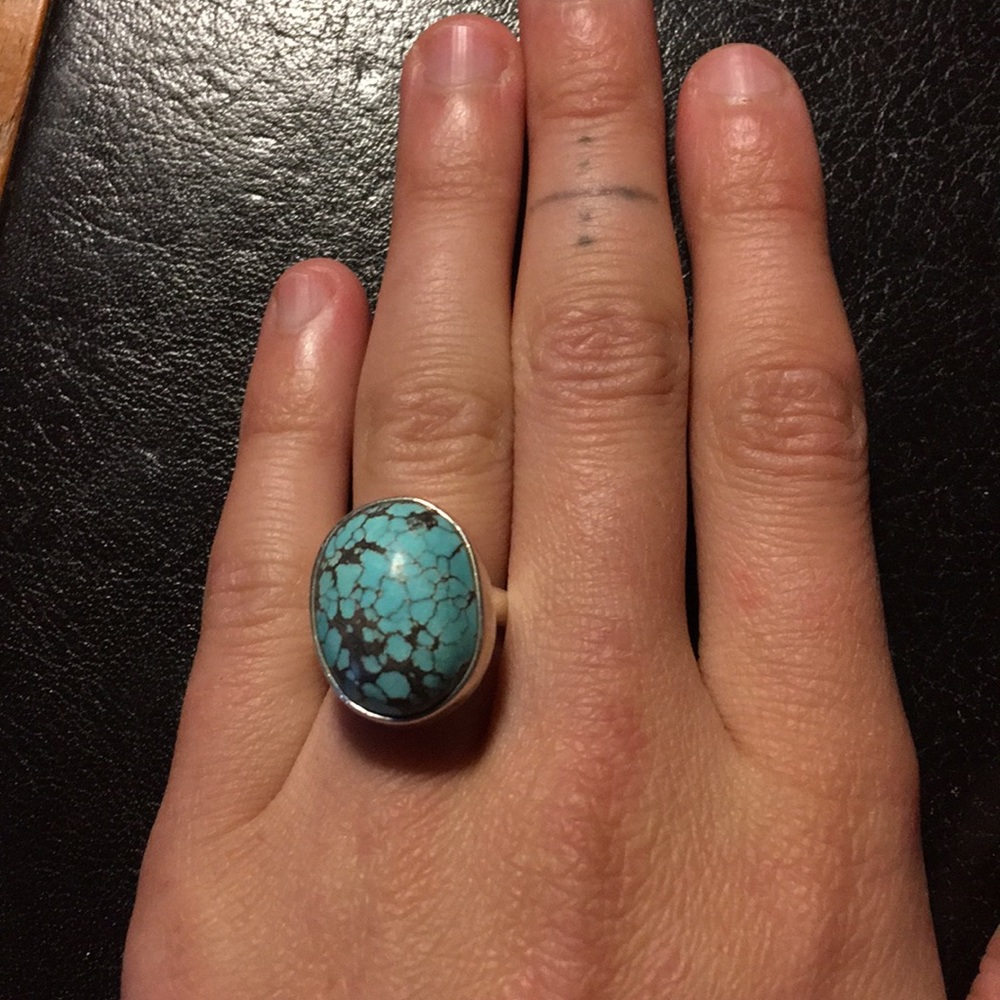 Adjustable real turquoise real silver ring